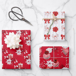 Hoja De Papel De Regalo Rojo y Blanco de Navidad