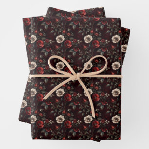 Hoja De Papel De Regalo Rojo y marfil Floral oscuro y temperamental