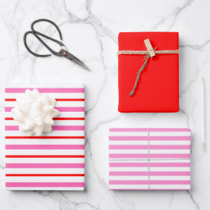 Hoja De Papel De Regalo Rojo y rosa rayado