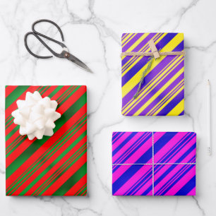 Hoja De Papel De Regalo Rojo y Verde, Amarillo y Púrpura, Azul y Rosa