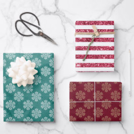 HOJA DE PAPEL DE REGALO ROJO Y VERDE CON BLANCOS DE FESTIVIDAD BLANCO