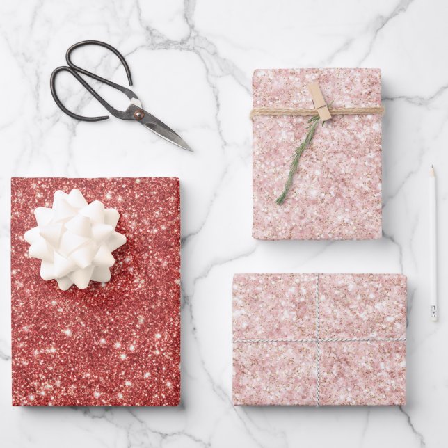 Hoja De Papel De Regalo Rojos Brillo Rosa Rubor Navidad Glitter (Anverso)