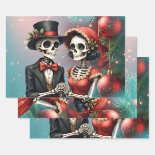 Hoja De Papel De Regalo Romance de Hueso de Navidad, una festiva pareja de