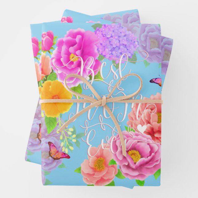 Hoja De Papel De Regalo Romaníes Peonies Garden Blue Mejor Mamá (In situ)