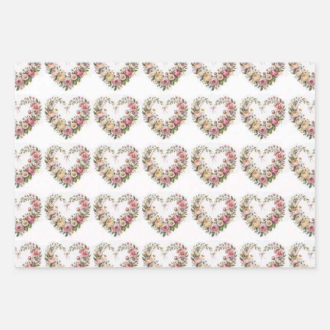 Hoja De Papel De Regalo Romantic Floral Hearts, Boho Neon Wolf, Valentine  (Anverso)