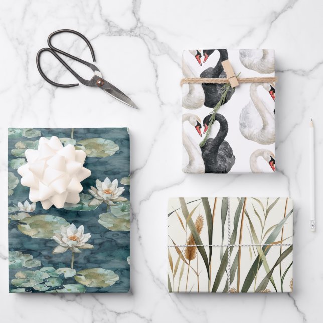 Hoja De Papel De Regalo Romantic Lake Swans Brillante Shower (Anverso)