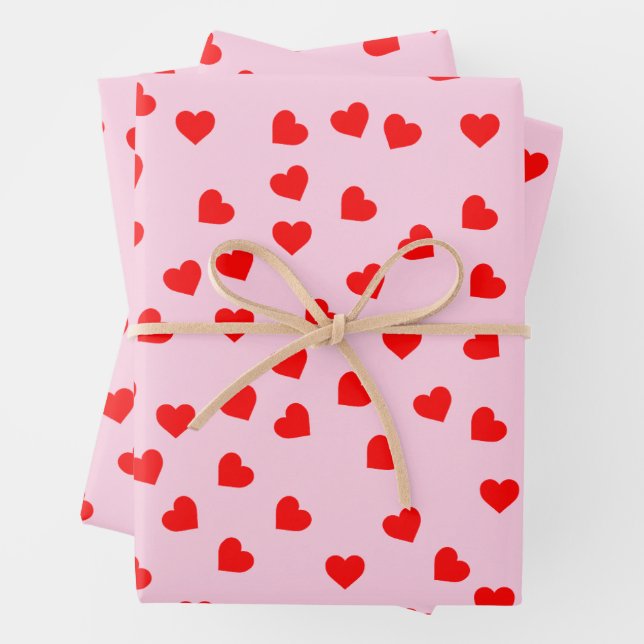 Hoja De Papel De Regalo Romantic Playful Red Heart Pattern Pastel Pink (In situ)