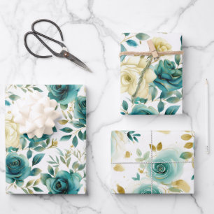 Hoja De Papel De Regalo Romántica crema verde verde Rosa floral