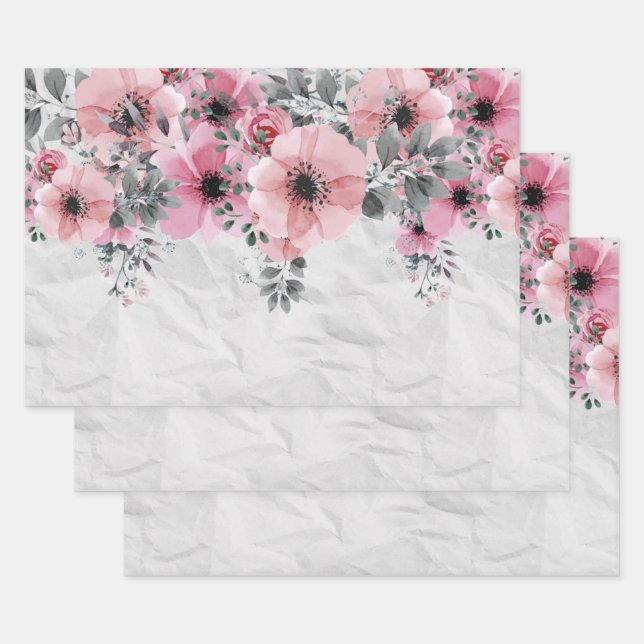 Hoja De Papel De Regalo Romántica Feminine Elegante Antiguo Floral Rosa (Set)