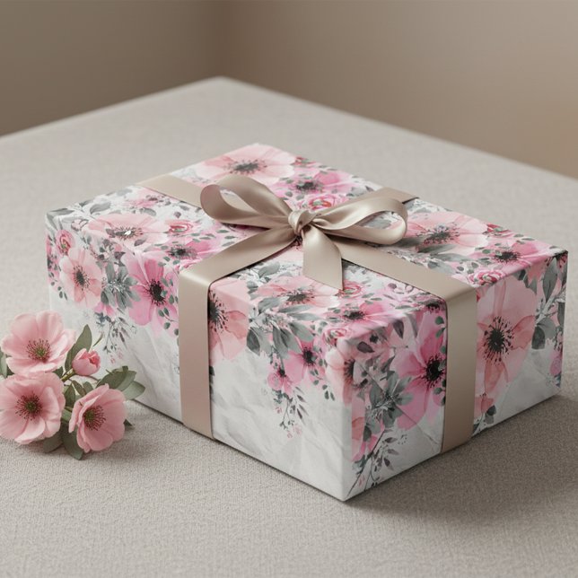 Hoja De Papel De Regalo Romántica Feminine Elegante Antiguo Floral Rosa (Subido por el creador)