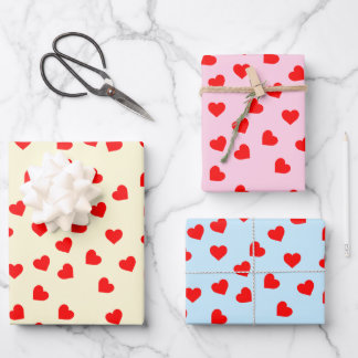 Hoja De Papel De Regalo Romántico Divertido Patrón de Corazón Rojo Pastel