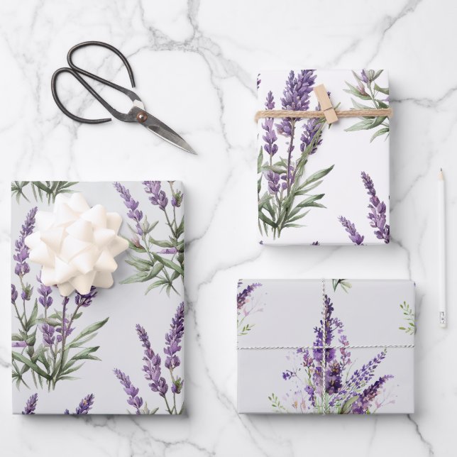 Hoja De Papel De Regalo Romántico Gris Lavanda Púrpura Floral Ducha Britán (Anverso)
