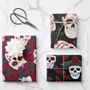 Hoja De Papel De Regalo Romántico Halloween Sugar Skull Mexicano