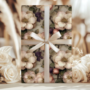Hoja De Papel De Regalo Romántico Jardín Floral Vintage Rosa y Crema