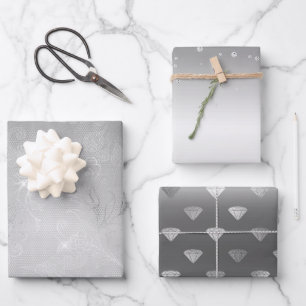 Hoja De Papel De Regalo Romántico Lace Floral de Plata