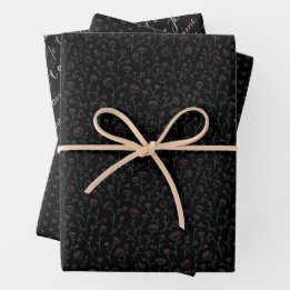Hoja De Papel De Regalo romantique fleuri élégant noir et rose pastel, FR