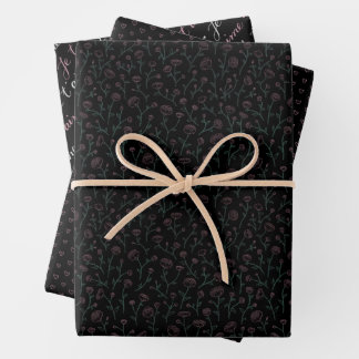 Hoja De Papel De Regalo romantique fleuri élégant noir et rose pastel, FR