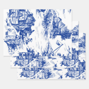 Hoja De Papel De Regalo Ronda azul de toallas francesas