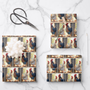 Hoja De Papel De Regalo Rooster y Hen Humor