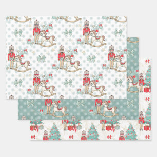 Hoja De Papel De Regalo Ropa de nueces, caballo balanceado, árbol de Navid