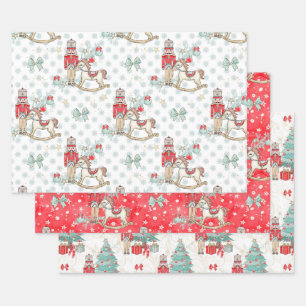 Hoja De Papel De Regalo Ropa de nueces, caballo balanceado, árbol de Navid