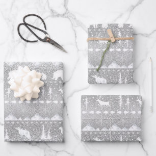 Hoja De Papel De Regalo Ropa de plata para los animales de invierno blanco