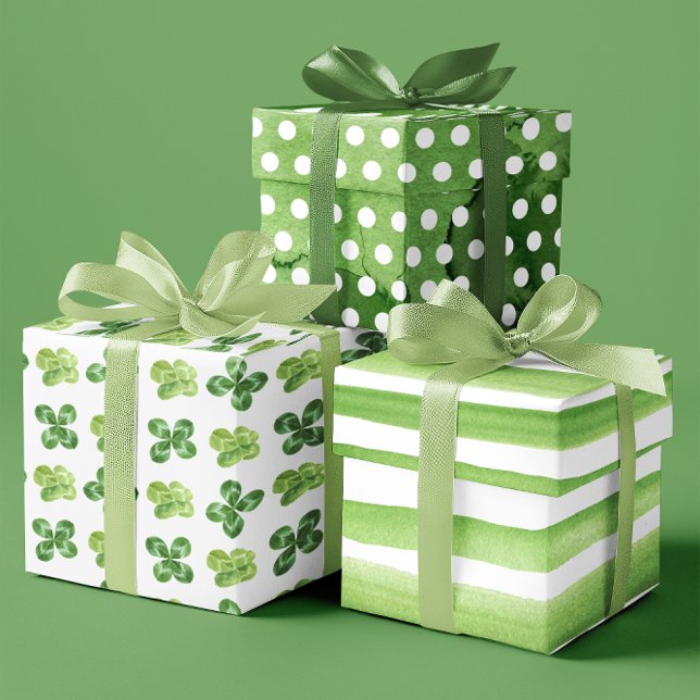 Hoja De Papel De Regalo Ropa de Shamrock verde/ blanco angustiada conjunto (Distressed Green/ White Shamrock Clovers set of 3 Wrapping Paper Sheets)