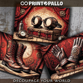 Hoja De Papel De Regalo Ropa de Steampunk triptica: guante, gafas, botas -