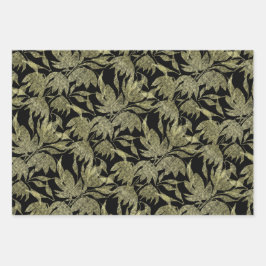 Hoja De Papel De Regalo Ropa floral texturizada negra dorada