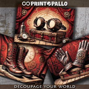 Hoja De Papel De Regalo Ropa steampunk tríptico: guante, gafas, botas -