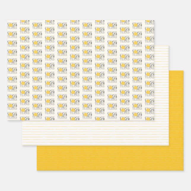 Hoja De Papel De Regalo Rosa amarillo gris de Texas (Set)