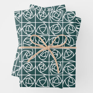 Hoja De Papel De Regalo Rosa Art Decó Cuadrados Elegante Verde Floral