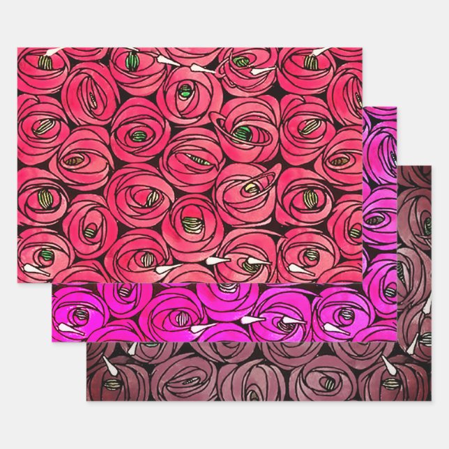 Hoja De Papel De Regalo Rosa Art Nouveau Rennie Macintosh Graphic (Set)