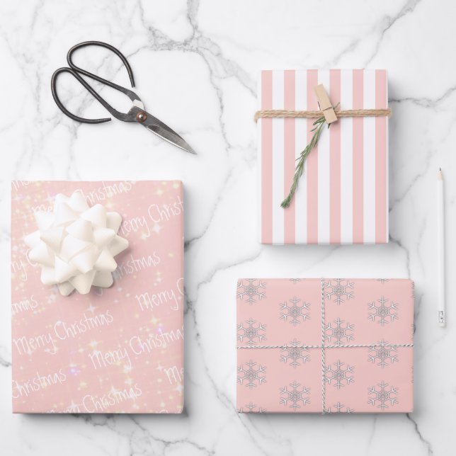 Hoja De Papel De Regalo Rosa | Blanco | NAVIDADES (Anverso)