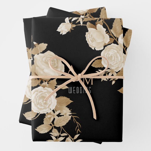 Hoja De Papel De Regalo Rosa boda Monograma Negro (In situ)