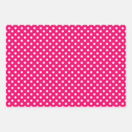 Hoja De Papel De Regalo Rosa Caliente Blanco Lunares Rayas