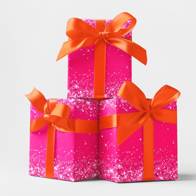 Hoja De Papel De Regalo Rosa caliente Purpurinoso (Glittery Hot Pink Wrapping Paper Sheets)