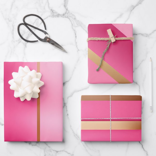 Hoja De Papel De Regalo Rosa Chic y Dorado (Anverso)