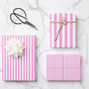 Hoja De Papel De Regalo Rosa Chicle y Rayas Blancas