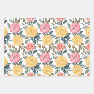 Hoja De Papel De Regalo Rosa de acuarela rosa y amarillo