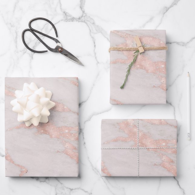 Hoja De Papel De Regalo Rosa de lujo Purpurina rosado Rubor Marble Persona (Anverso)
