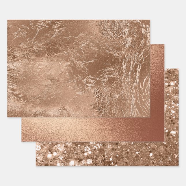 Hoja De Papel De Regalo Rosa de moda Gold Glam Purpurina (Set)