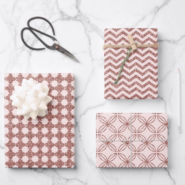 Hoja De Papel De Regalo Rosa Dorado Brillante (Anverso)