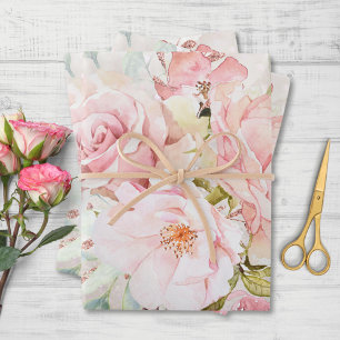 Hoja De Papel De Regalo Rosa Elegante Peonía Floral Mármol Brillante