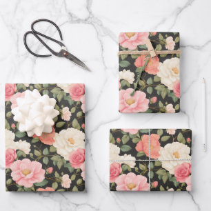 Hoja De Papel De Regalo Rosa eterno elegancia jardín profunda marfil negro