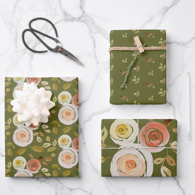 Hoja De Papel De Regalo Rosa floral acuarela (Anverso)