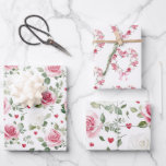 Hoja De Papel De Regalo Rosa Floral Hearts Bridal Shower<br><div class="desc">Rosa Floral Hearts Bridal Shower</div>