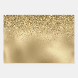 Hoja De Papel De Regalo Rosa Glam Gold Glitzy Sparkle Purpurina 