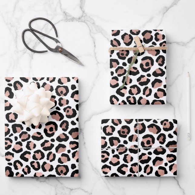 Hoja De Papel De Regalo Rosa Gold Black Leopard Print Trendy (Anverso)