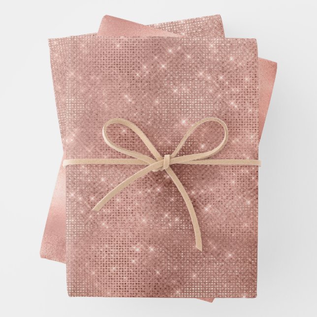 Hoja De Papel De Regalo Rosa Gold Glam Sparkle Boda (In situ)